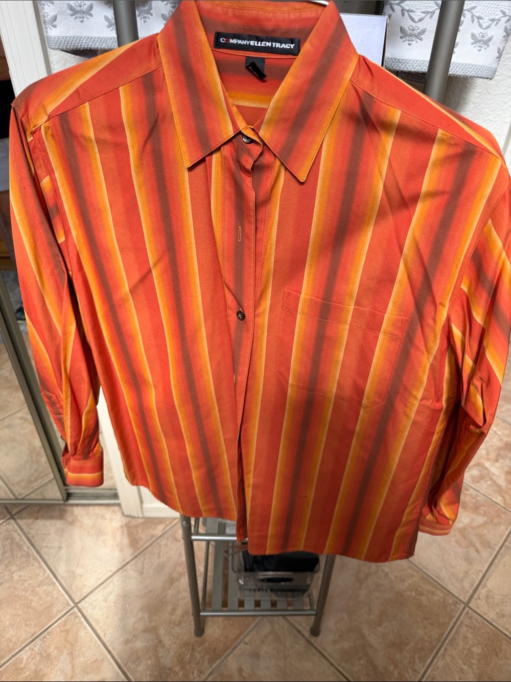 Women Orange Striped Button-Up Shirt